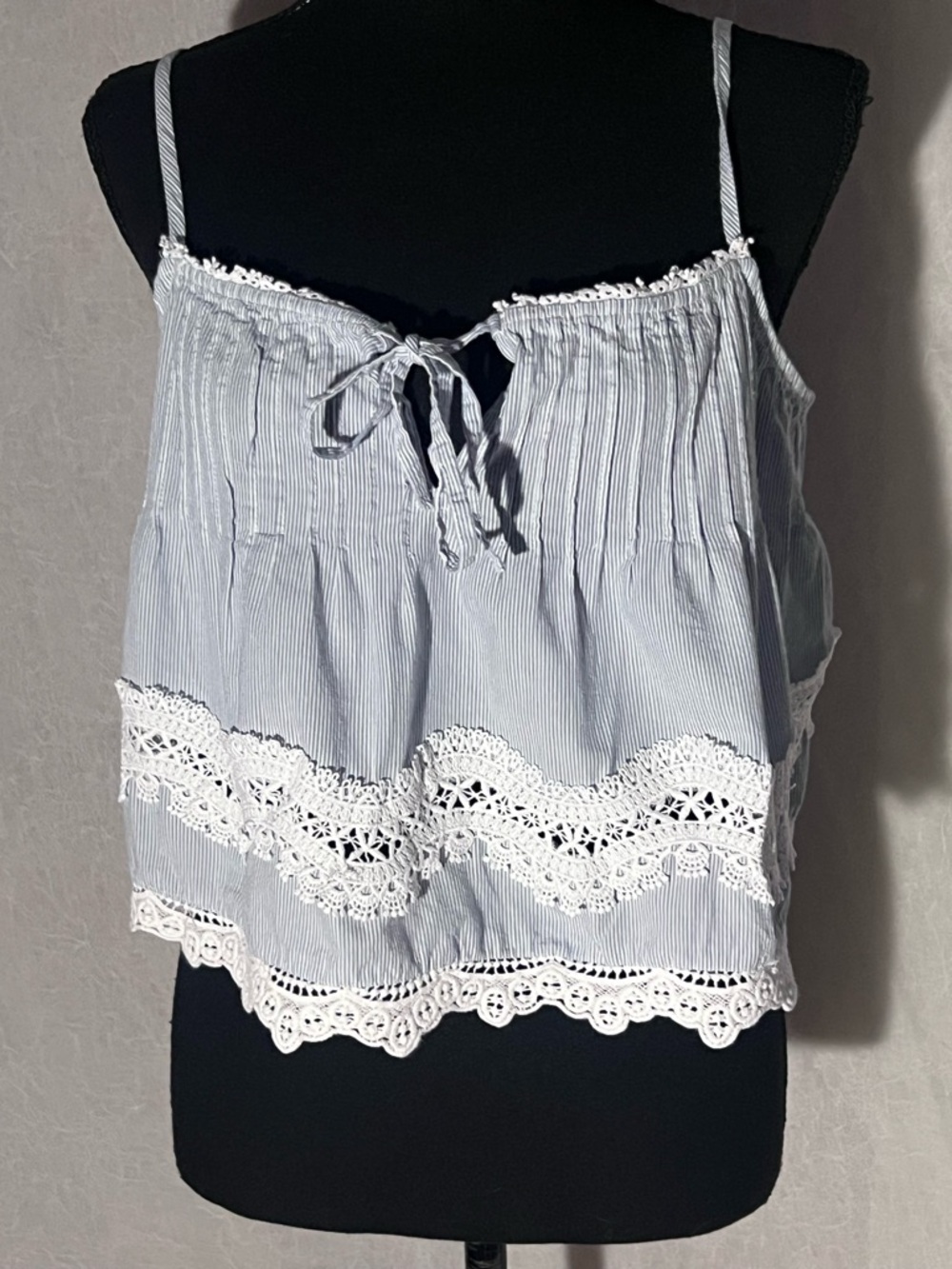 Calypso St. Barth Blue and White Striped Crochet-Trim Crop Top